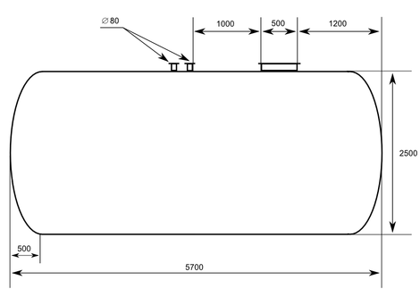 Чертёж - Емкость стеклопластиковая горизонтальная, объем 28 куб.м.